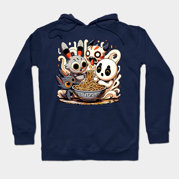 Noodle Frenzy: Animated Critters' Ramen Party Hoodie by Kicosh